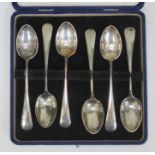 A cased set of six hallmarked silver teaspoons.