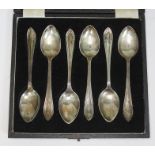 A cased set of six hallmarked silver teaspoons.