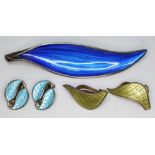 A group of Norwegian Modernist silver and enamel jewellery comprising a blue enamel brooch by Arne