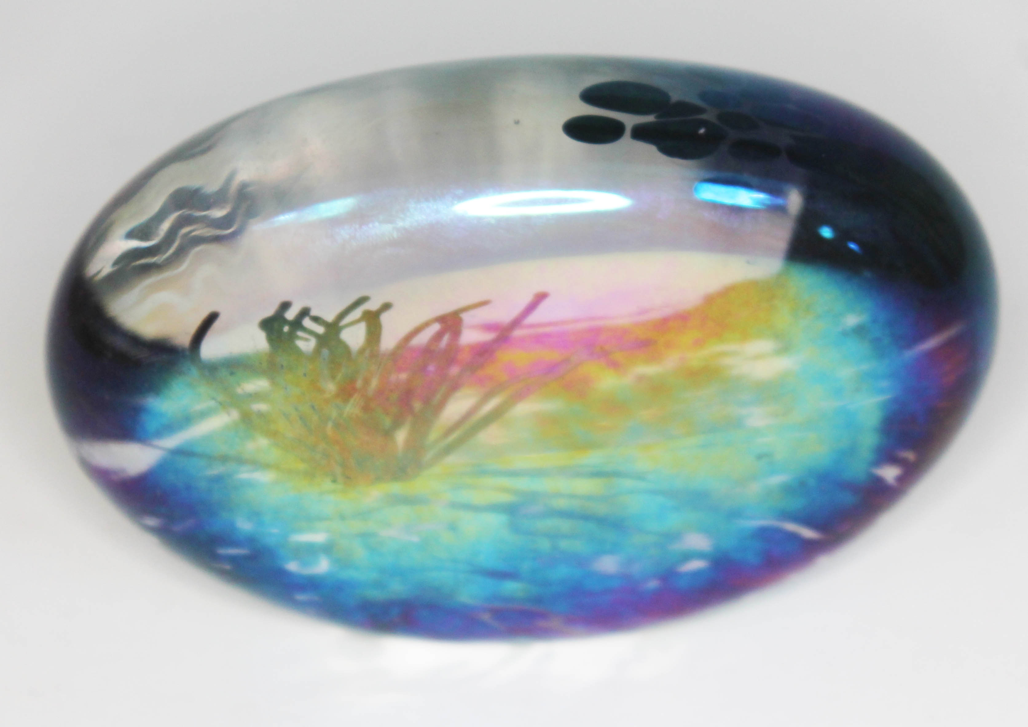 A Glasform art glass paperweight by John Ditchfield, signed and stickered, length 11cm.