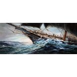 Keith Alastair Griffin (b1927), bow of a ship in rough seas, watercolour, 16cm x 37cm, signed