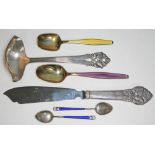 A mixed lot of Scandinavian silver comprising a silver handled knife and ladle by Mogensen, a pair