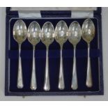 A cased set of six hallmarked silver teaspoons by Mappin & Webb.