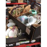 2 boxes of pottery and ornaments