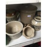 Stoneware pots including a large 'Father's mug', and two Denby pots