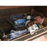 A box of glass and ceramic items including carnival glass and Royal Worcester