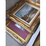 Box with three oil paintings and a print