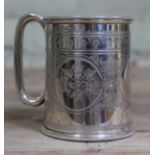 A Victorian silver tankard, bright cut engraved and with gilt interior, Atkin Brothers, Sheffield