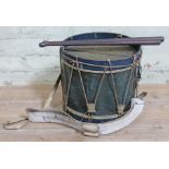 A side drum, probably French 19th century, copper construction with wooden rims, vellum skins and