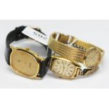 Three gold plated quartz wristwatches to include An Omega De Ville 591 0268 with original fitted