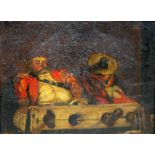 18th/19th Century School, French army officers drunk and in the stocks, oil on metal panel, 19cm