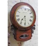 A 19th century rosewood drop dial fusee wall clock, the dial signed 'J Nelson Bury', length 57cm.