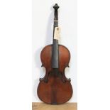 A 19th century violin by Dearlove, one piece back, length 362mm, labelled 'J Dearlove Violin Maker