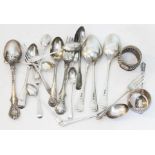 A mixed lot of hallmarked silver comprising two serviette rings, spoons and forks, various dates and