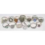 A mixed lot of hallmarked silver and white metal rings, various marks and sizes.