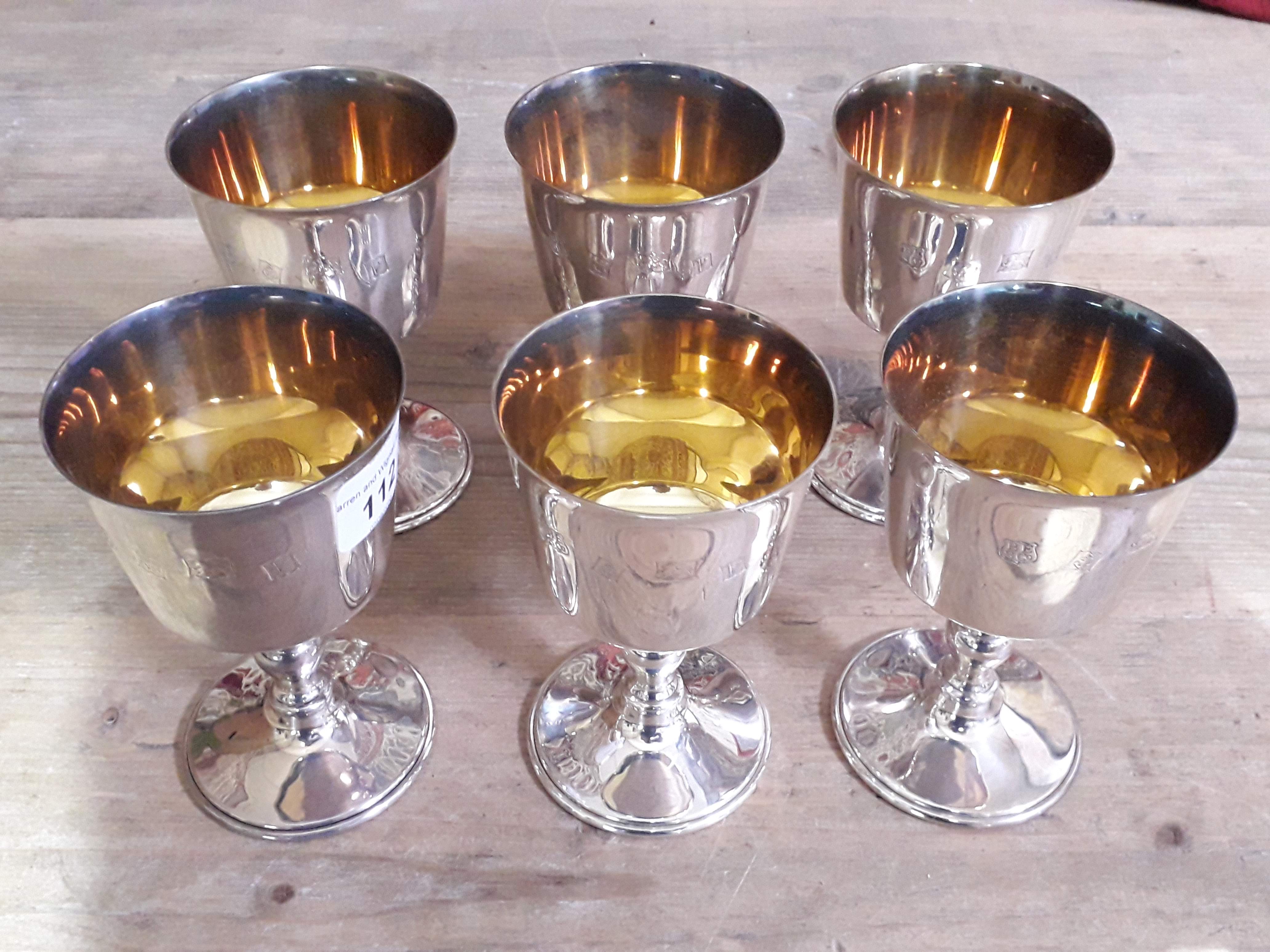 A set of six hallmarked silver goblets with gilt interiors, Barker Ellis Silver Co, Birmingham 1970, - Image 2 of 5