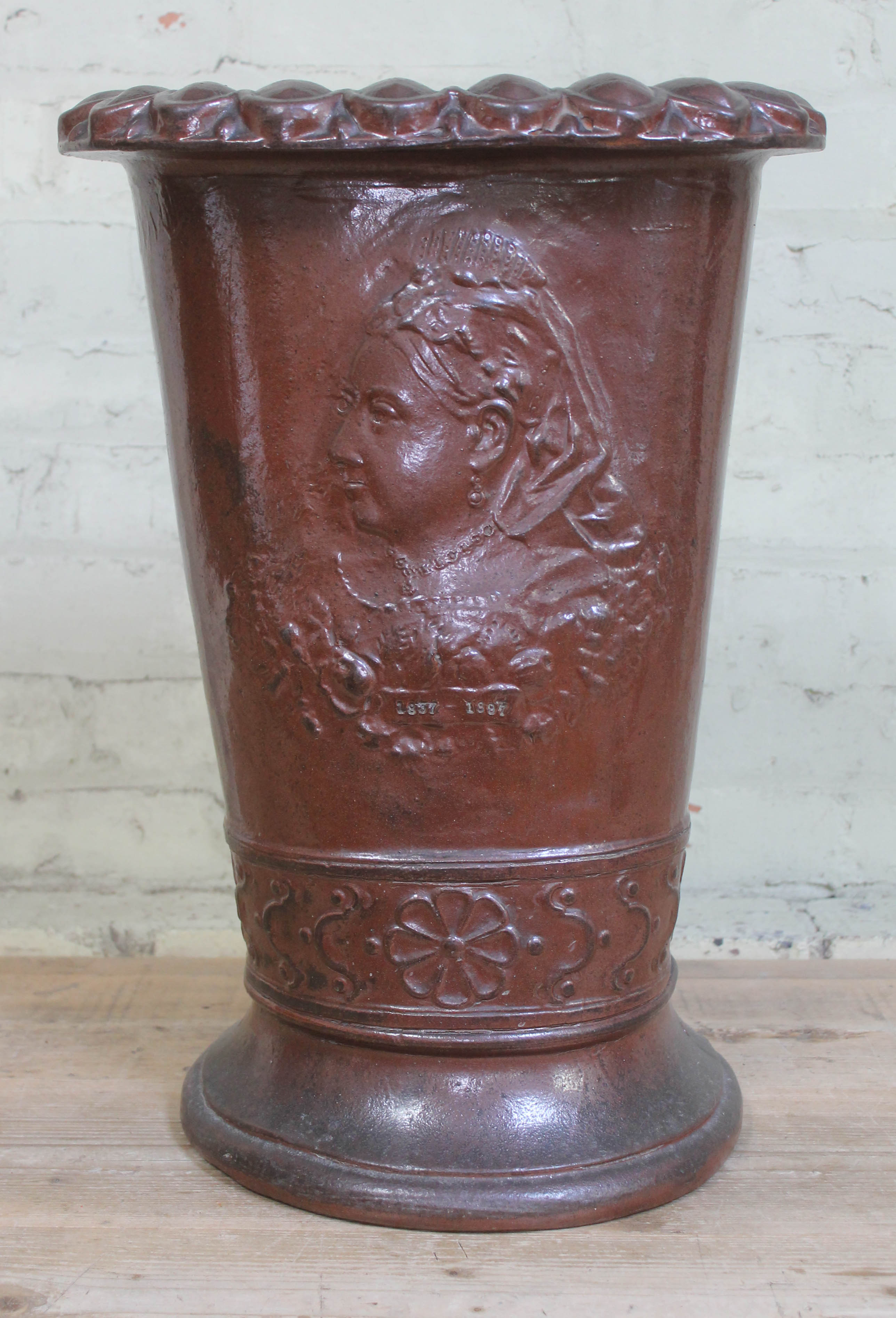 A late Victorian salt glazed pottery stick and umbrella stand, in commemoration of the Queen's