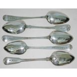 A group of five Georgian hallmarked silver desert spoons, various makers and dates, gross weight