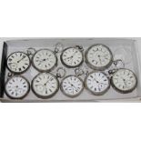 A collection of nine hallmarked silver pockets watches - spares and repairs. Condition: none with