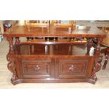 A Victorian mahogany two tier serving table, width 166cm, depth 59cm & height 97cm.