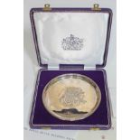 The Royal Silver Wedding Salver, cased hallmarked silver commemorative salver, with certificate, wt.