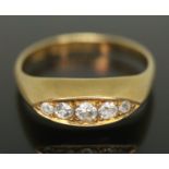 A Victorian hallmarked 18ct gold five stone diamond ring, gross wt. 3.31g, size L/M.