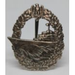 A German WWII Nazi Naval Destroyer badge by Schwerin.