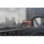 Steven Scholes (b1952), "Tower Bridge London 1958", oil on canvas, 29cm x 19cm, signed lower