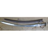 An 18th/19th century Indian cavalry sabre, later scabbard, blade length 78cm.