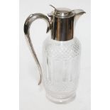 A Victorian silver mounted cut glass claret jug with silver lid and handle, Barker Brothers,