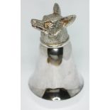 A novelty silver candle snuffer with foxes head handle, Francis Howard, Sheffield 1979, height