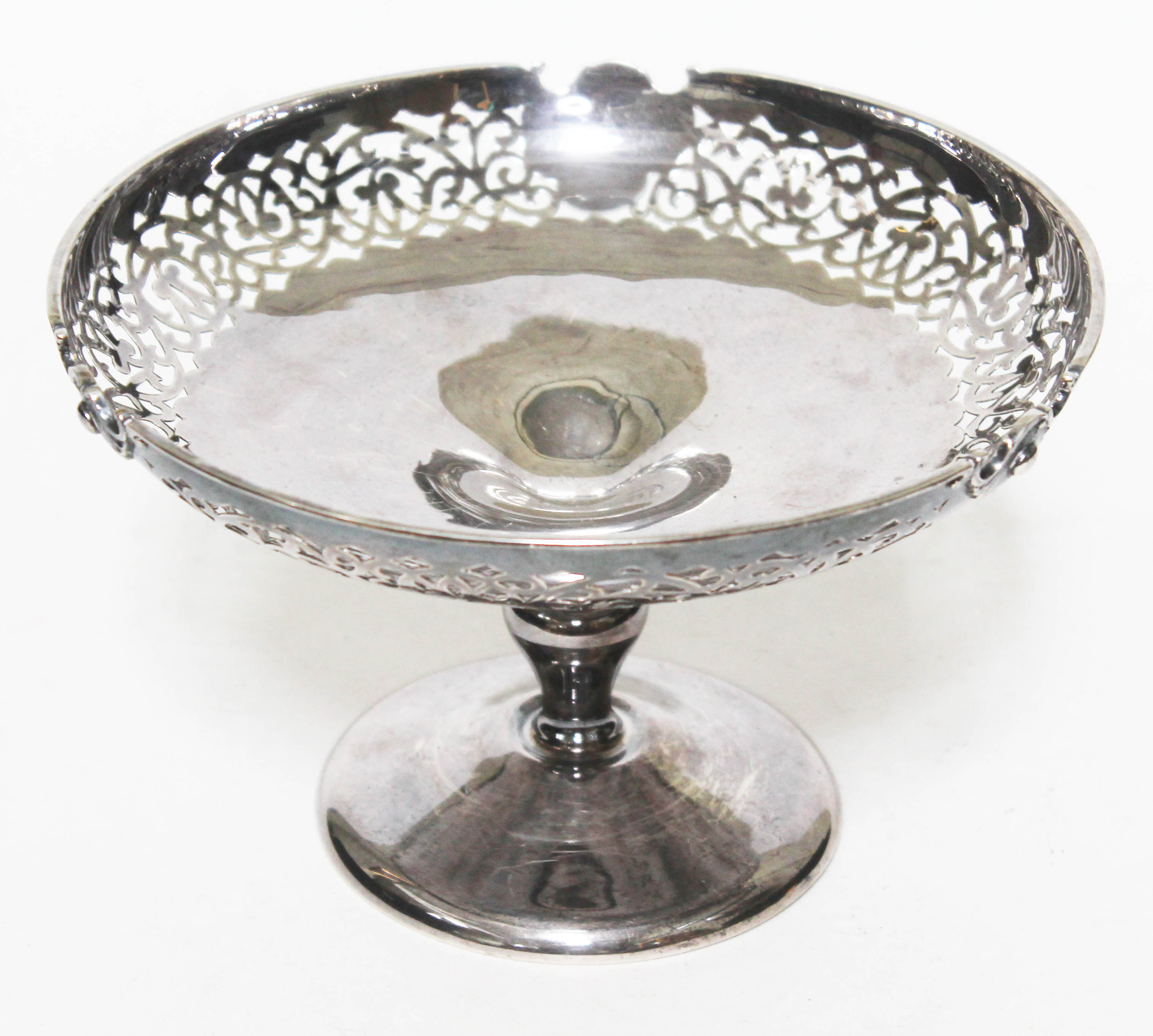 A hallmarked pierced silver pedestal dish, height 13cm, diam. 20cm & wt. 11oz.