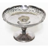 A hallmarked pierced silver pedestal dish, height 13cm, diam. 20cm & wt. 11oz.