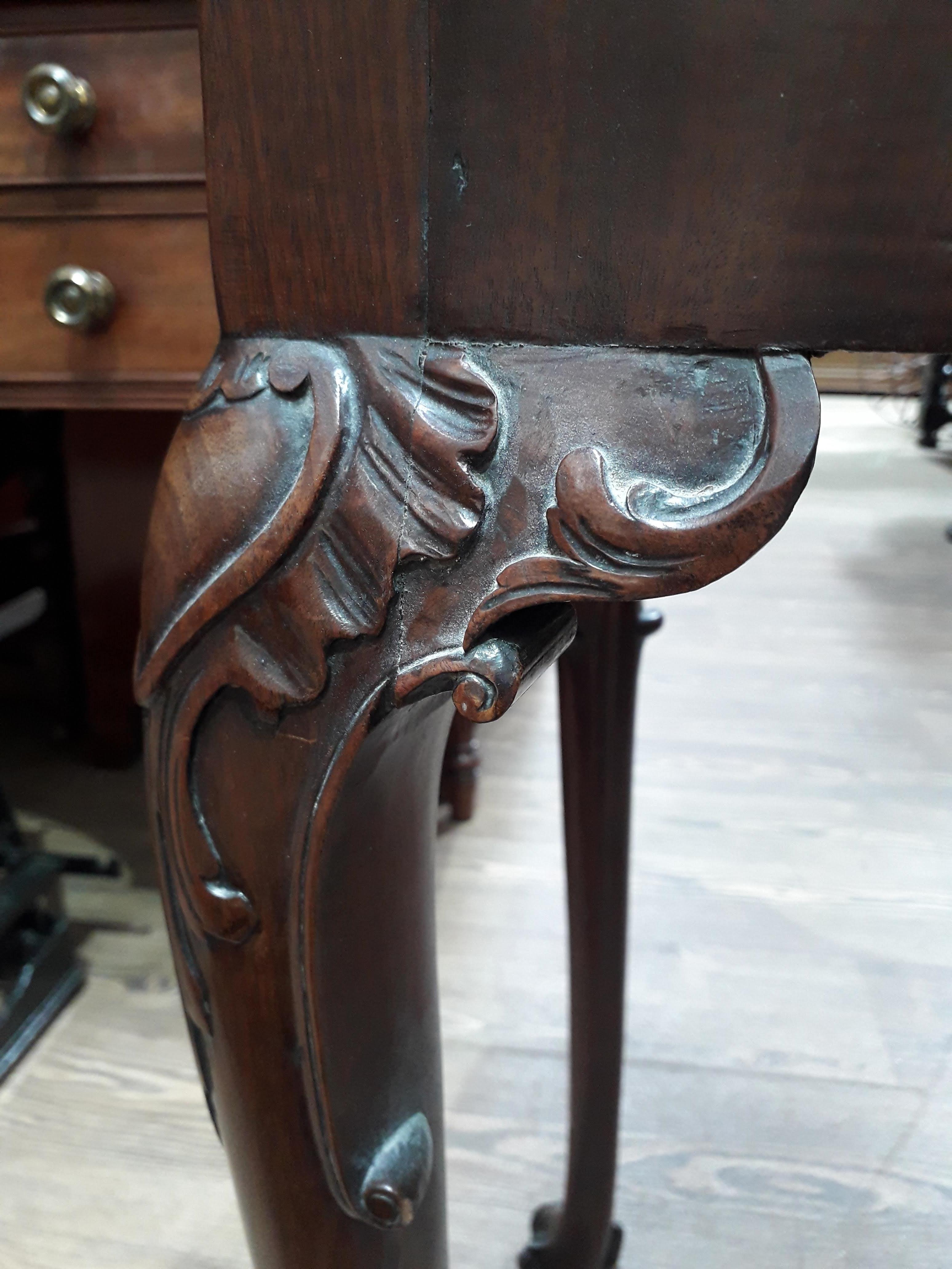 A George II mahogany games table, circa 1740, with fold-over top, the green baize lined interior - Image 10 of 14