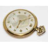 A Presco art deco gold plated pocket watch with signed champagne stylised dial, Arabic numerals