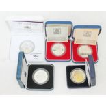 A group of five silver proof crowns, various commemorative issues, all boxed with certificates