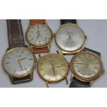 Five vintage gold plated mechanical manual wind wristwatches to include two Rotary wristwatches, one