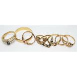 A group of eight hallmarked 9ct gold rings, various settings and sizes, gross wt. 19.58g.