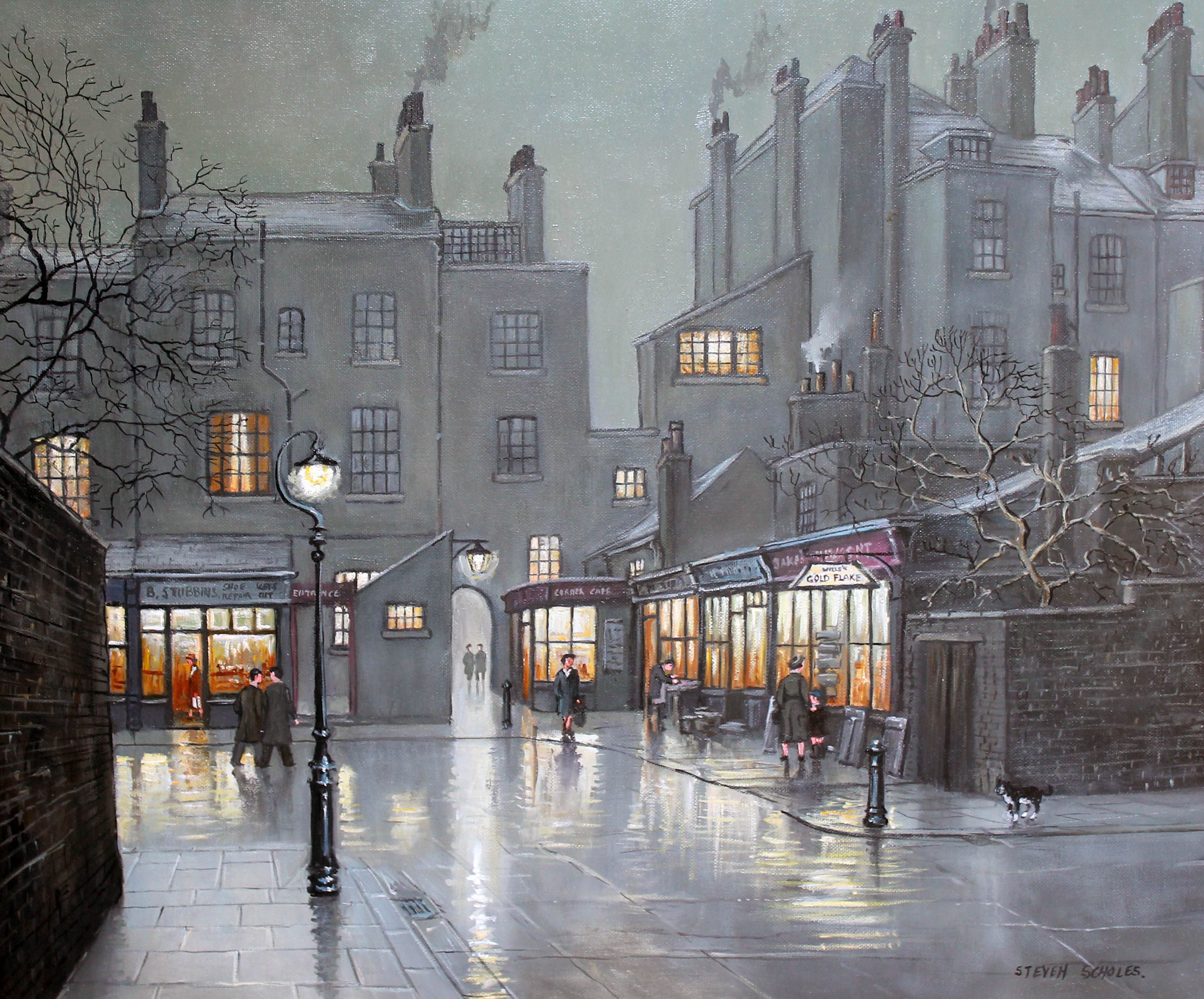 Steven Scholes (b1952), "Bloomsbury London 1962", oil on canvas, 60cm x 50cm, signed lower right,