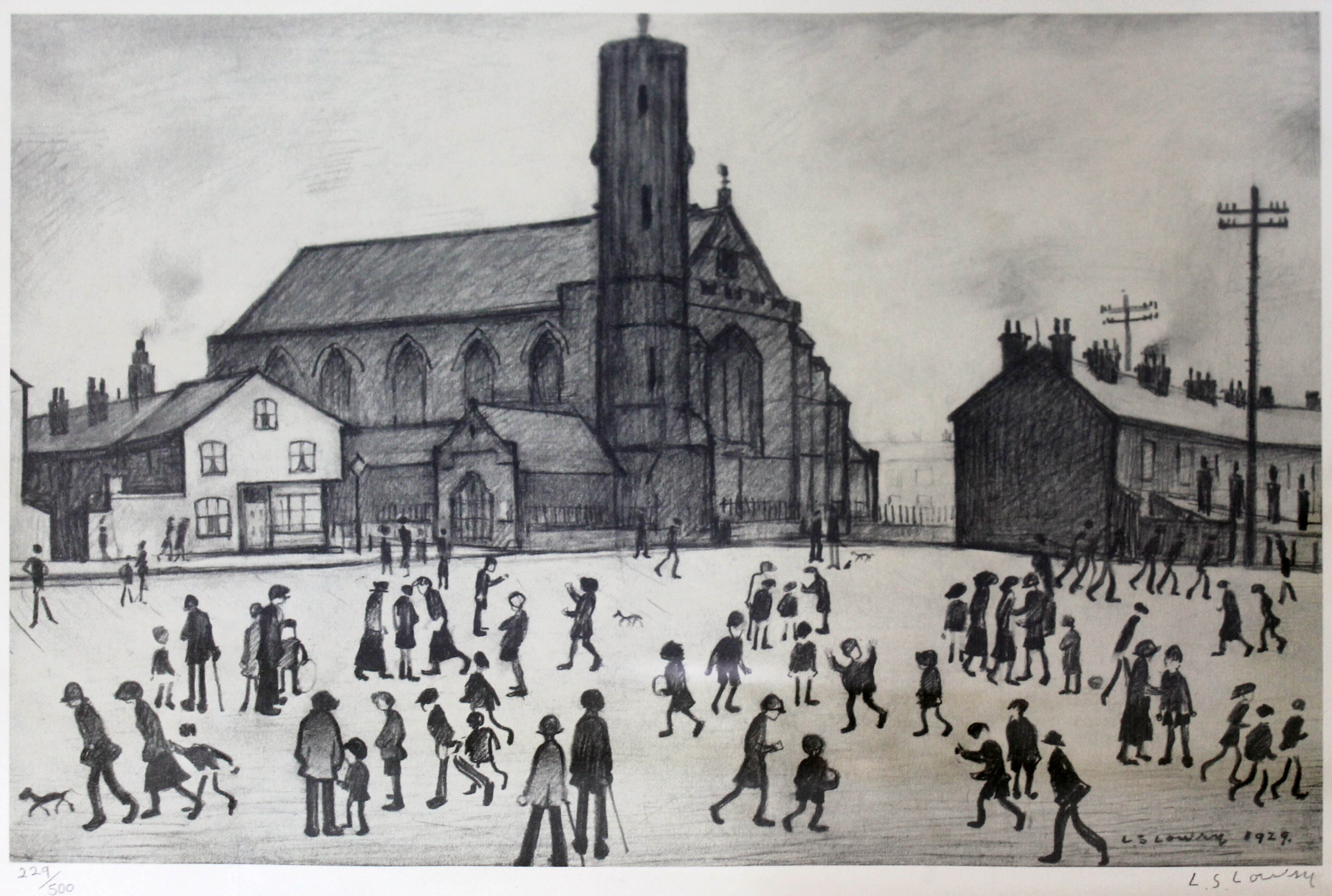 After Laurence Stephen Lowry (1887-1976), "St Marys, Beswick", limited edition monochrome print,