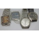 Four vintage Seiko stainless steel wristwatches comprising a Selfdater 24 jewel automatic, two other