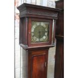 A brass dial 30 hour long case clock with oak and mahogany case, height 192cm.