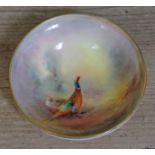 A Royal Worcester dish decorated with a cock and hen pheasant, signed Jas Stinton, numbered 2769,