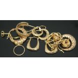 A mixed lot of earrings, various marks including hallmarked 9ct gold, some marks '375' and '9k',