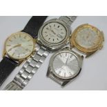 Four Seiko wristwatches comprising two Bell-Matic day date 17 jewel in stainless steel and gold