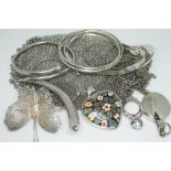 A mixed lot comprising a Charles Horner hallmarked silver hat pin top set with paste (top only), a