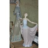 Two Lladro figures - as found. Lady with Derr approx 18 inches and Dancer holding out dress approx