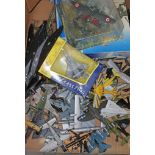 A box of toy aeroplanes, die cast, plastic and some boxed