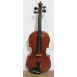 A violin, length of back 362mm, bearing label 'Joan Carol Kloz', with hard case.