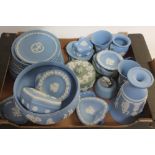 A quantity of Wedgwood Jasper ware, approx. 40 pieces including vases, plates, pedestal bowl etc.